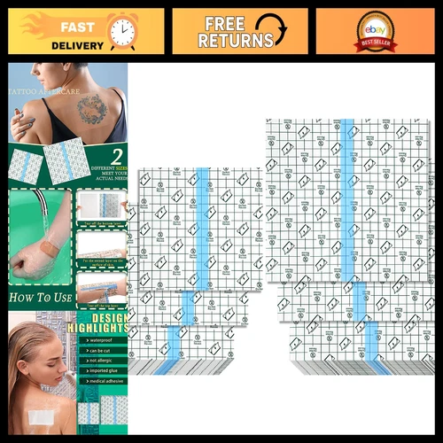 Tattoo Aftercare Bandage - Waterproof Transparent Film, 50 Count, 6x6 & 8x8 Inch - product listing photo
