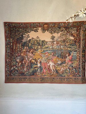 3.9ftx2.9ft French Tapestry Hunting Scene Wool Cotton Chateau Decor Wall Art Vi