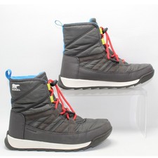 Sorel Whitney II Puffy Mid Waterproof Boots Grey Blue Red NY3903-093 Kids Size 5