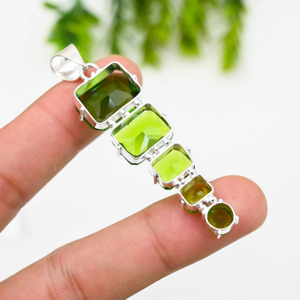 Green Peridot Gemstone 925 Sterling Silver Pendant Handmade Jewelry Gift For - Image 3 of 4