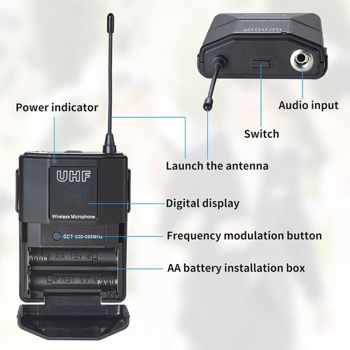 SIKUING Sistema microfonico wireless UHF a 4 canali con microfoni DB004 - Foto 3 di 10