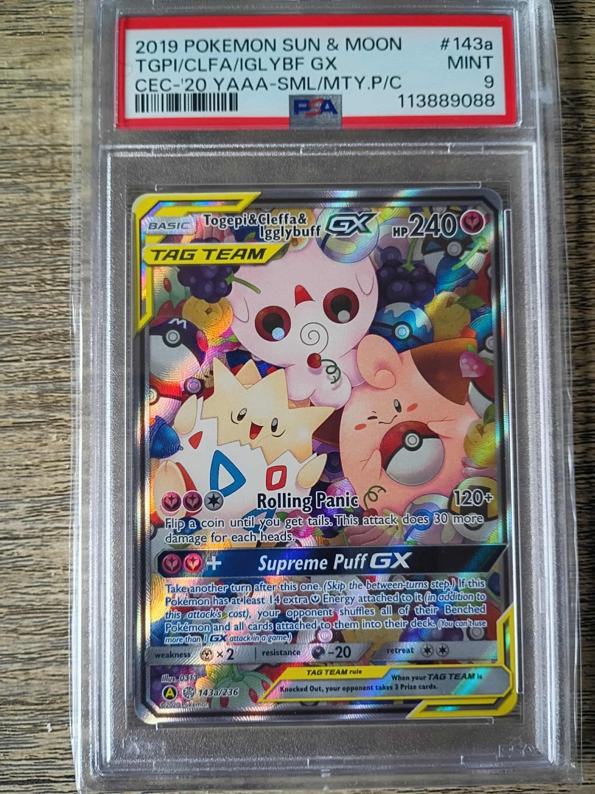 Togepi & Cleffa & Igglybuff GX 143A/236 Alternate Art Holo Pokemon Card PSA 9