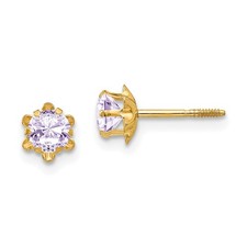 14k Yellow Gold 4mm Round Purple Cubic Zirconia June Birthstone Stud Earrings