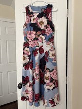 Vince Camuto Women's Light Pink/Blue Floral Midi Dress Size 8 Sleeveless