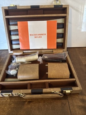 Vintage Travel Backgammon New Unopened In Original Packaging Faux Leather Case.