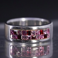 Size 8.25, vintage sterling silver 925 stackable band ring cluster pink crystal