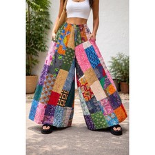 Bohemian Patchwork Wide Leg Palazzo Pants Festival Boho Hippie Size XL