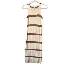 Mahina Womens Ribbed Knit Striped Midi Dress Cream Brown Sleeveless JD6148 Small