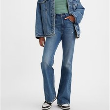 Levi's Jeans Women's 70's High Flare Size 34 Medium Wash Distressed Denim NWT