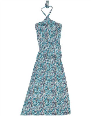 Blue Motion Damen Maxi Neckholder Kleid EU 40/42 mittelblau Blumen Viskose AA12