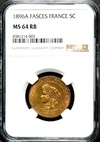 1896A  France 5C Five Centimes - Fasces - NGC MS 64 RB  CC796