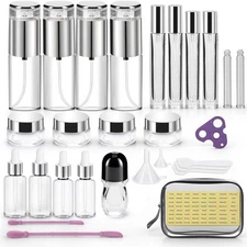 34 Piece Glass Travel Bottles for Toiletries TSA Approved Mini Makeup Contain...