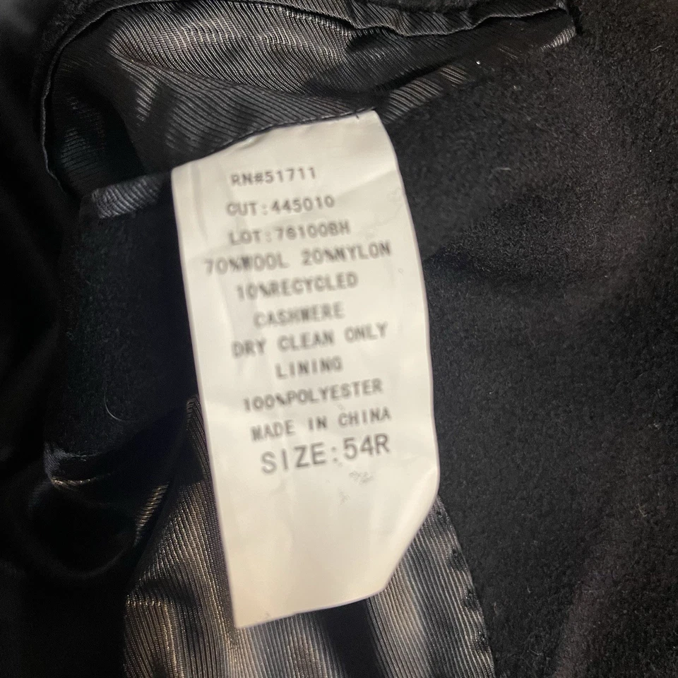 Calvin Klein Men Black Wool Cashmere 3 Button Overcoat Sz 54R Classic 3/4 Length - Image 4 of 4