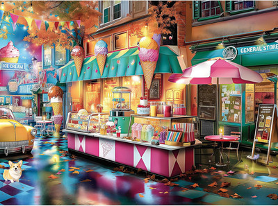 Jigsaw Puzzle, 500 Piece Jigsaw Puzzle for Adults Kids, Autumn Street Ice Cream