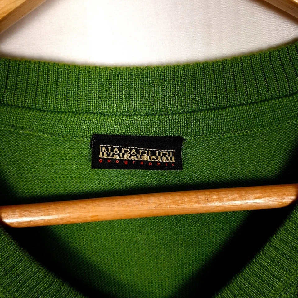 Jersey NAPAPIJRI Hombres Talla M Cuello en V Mezcla de Lana Suéter Tejido Apretado Pullover Verde Foto 4 de 4