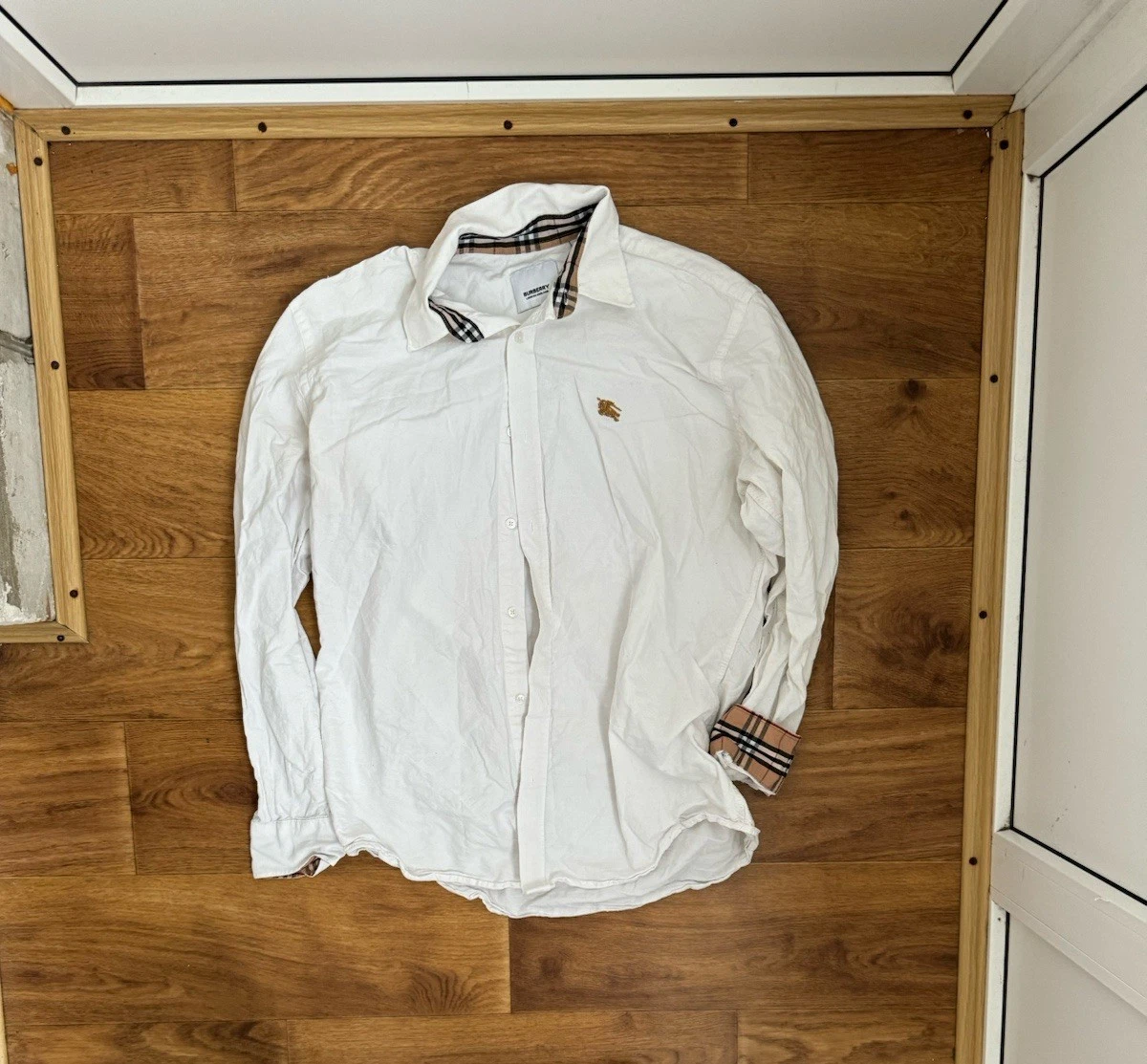 Burberry London Camicia Abito Uomo M Nova Check Manica Lunga Infradito Polsini Nero