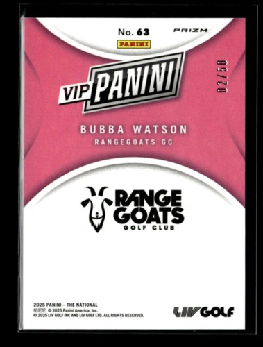 Bubba Watson 2025 Panini The National VIP Gold Packs Purple Ice 02/50 - Picture 2 of 2