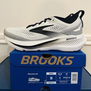 Brooks Glycerin 23 Men's Lace Up Low Top Running Sneaker White/Black 2E