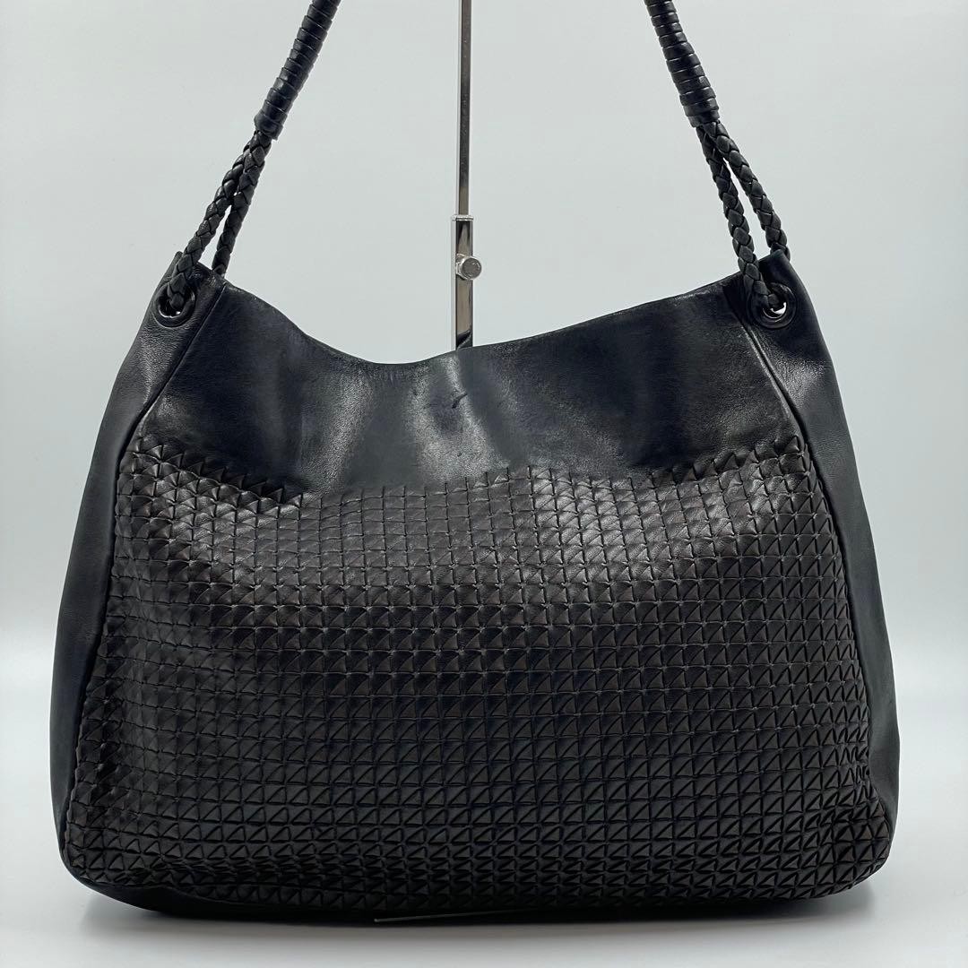 Bottega Veneta Women's Shoulder Bag Hobo Leather Intrecciato Black Vintage thumbnail 6