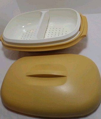 Tupperware 1273 1274 1275 Harvest Gold Microwave Vegetable Rice Steamer Strainer