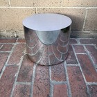 Vintage MCM Milo Baughman Style Stainless Drum End Table Pedestal 12” D x 9.5 H