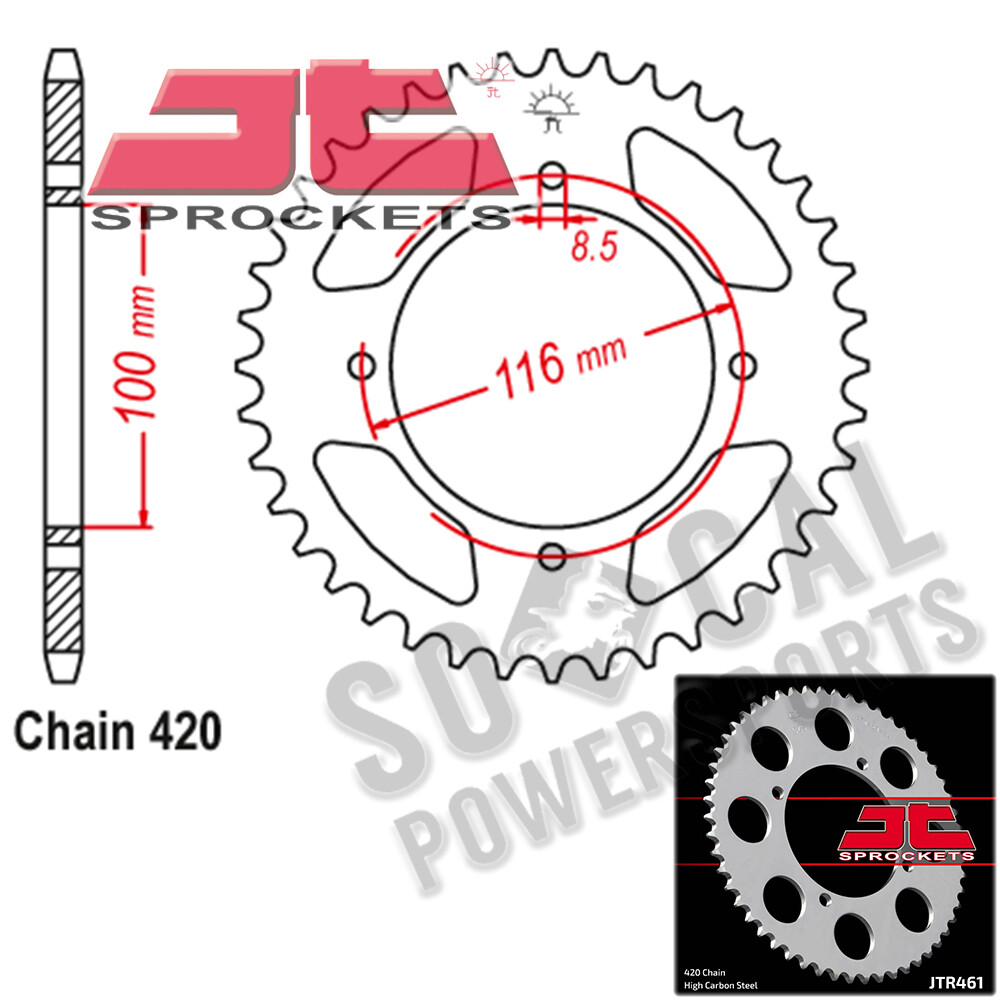 JT Sprockets Steel Rear Sprocket 420 Pitch 51 Tooth Kawasaki KX100