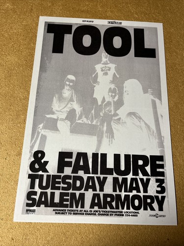 Cartel de concierto de cartulina Tool Failure Salem Armory Portland Oregon 1994 12"x18"