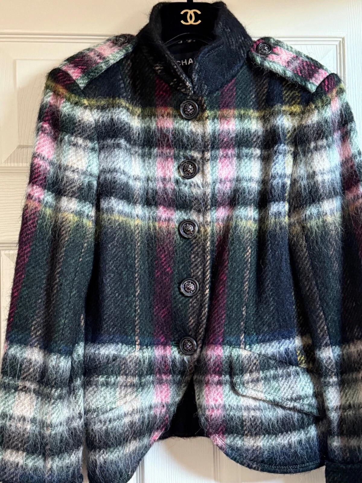 GIACCA CHANEL PRE AUTUNNO 2013A PARIGI EDIMBURGO NUOVA MOHAIR TWEED BOTTONI CC FR38 40