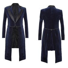 Velvet Men's Tuxedo Peak Lapel Long Jacket Winter Casual Party Cosplay