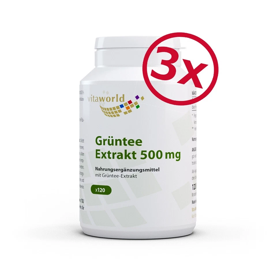 Pack di 3 Tè verde 500mg 360 Capsule Vita World Produzione Farmacia Germania