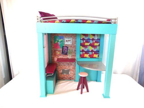 American Girl Doll Teal Gabriella's Loft Bed Stool Blanket Pillow