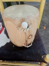 AWESOME VINTAGE NATIVE AMERICAN HANDMADE SM. LOG POW WOW TAOS DRUM NICE""