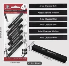 6 Pack Artist Compressed Charcoal Sticks NEW Shipping Included