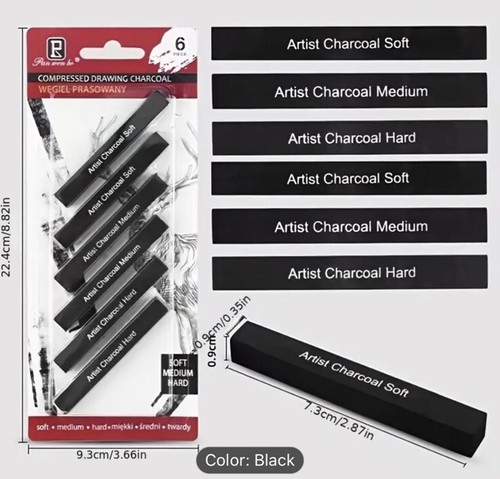 6 Pack Artist Compressed Charcoal Sticks NEW Shipping Included - 第 1/1 張圖片