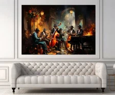 Jazz Band Retro Painting Wall Art Canvas Unframed Print Art