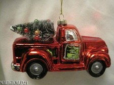 BLOWN GLASS RED CLASSIC PICK UP TRUCK CHRISTMAS ORNAMENT BRINGING HOME TREE NWOT