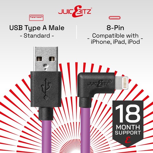 JuicEBitz® Câble Chargeur USB pour iPad Air/2/3 iPhone 14 Pro 13 12 11 XR 7 Angle - Photo 34 sur 65