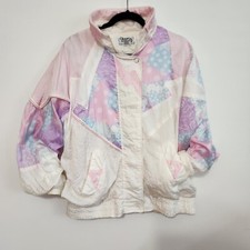 Vtg 90s Pastel Windbreaker Jacket Womens Large Grandmacore Patchwork Colorblock