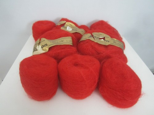 Vtg Lot Bonbon Red 100% Italian Mohair Yarn 8 Skeins. Made in Italy 310 Grams