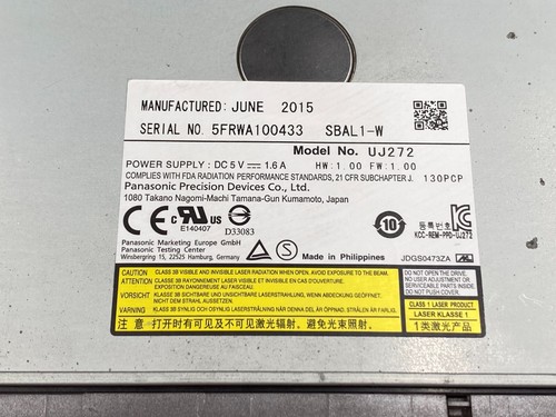 PANASONIC UJ272 UJ-272 9.5mm SATA 6X 3D BLU-RAY BURNER BD-RE BDXL WRITER DRIVE - Picture 2 of 4