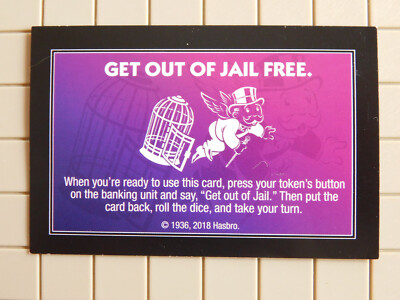 Genuine Monopoly "Get Out of Jail Free" Card (ONE, Var. Editions, Your Choice) Genuine Monopoly "Get Out of Jail Free" Card (ONE, Var. Editions, Your Choice)
