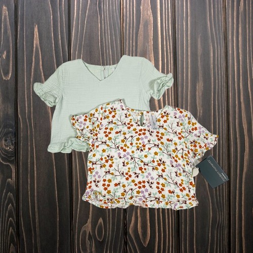 Modern Moments Gerber Girls Top 3T Ruffle Gauze Green Floral 2 Pack Shirts NEW