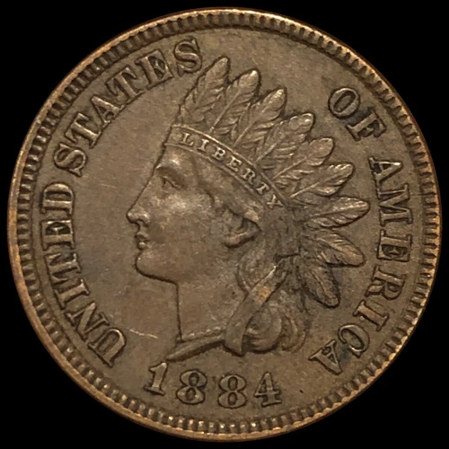 1884 Indian Head Cent AU+ Almost Uncirc Cleaned Better Date 1C FULL LIBERTY A498