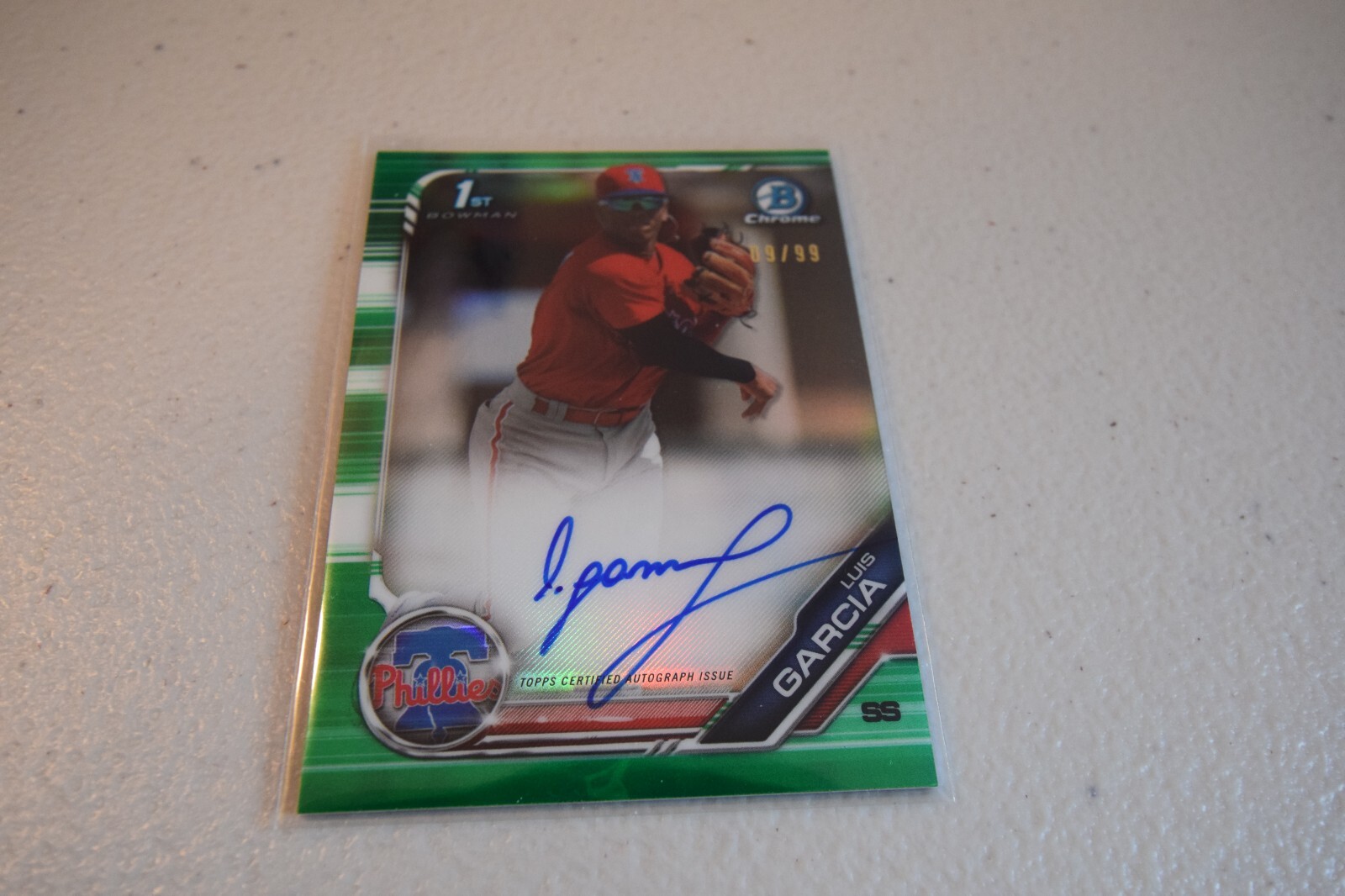 Luis Garcia 2019 Bowman Chrome 1st Green Refractor /99 AUTO PHILLIES