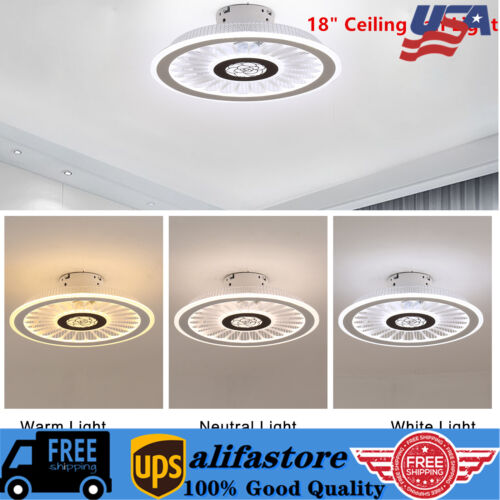 Modern Flush Mount Ceiling Fan Light W/ Remote LED Dimmable Chandelier Lamp