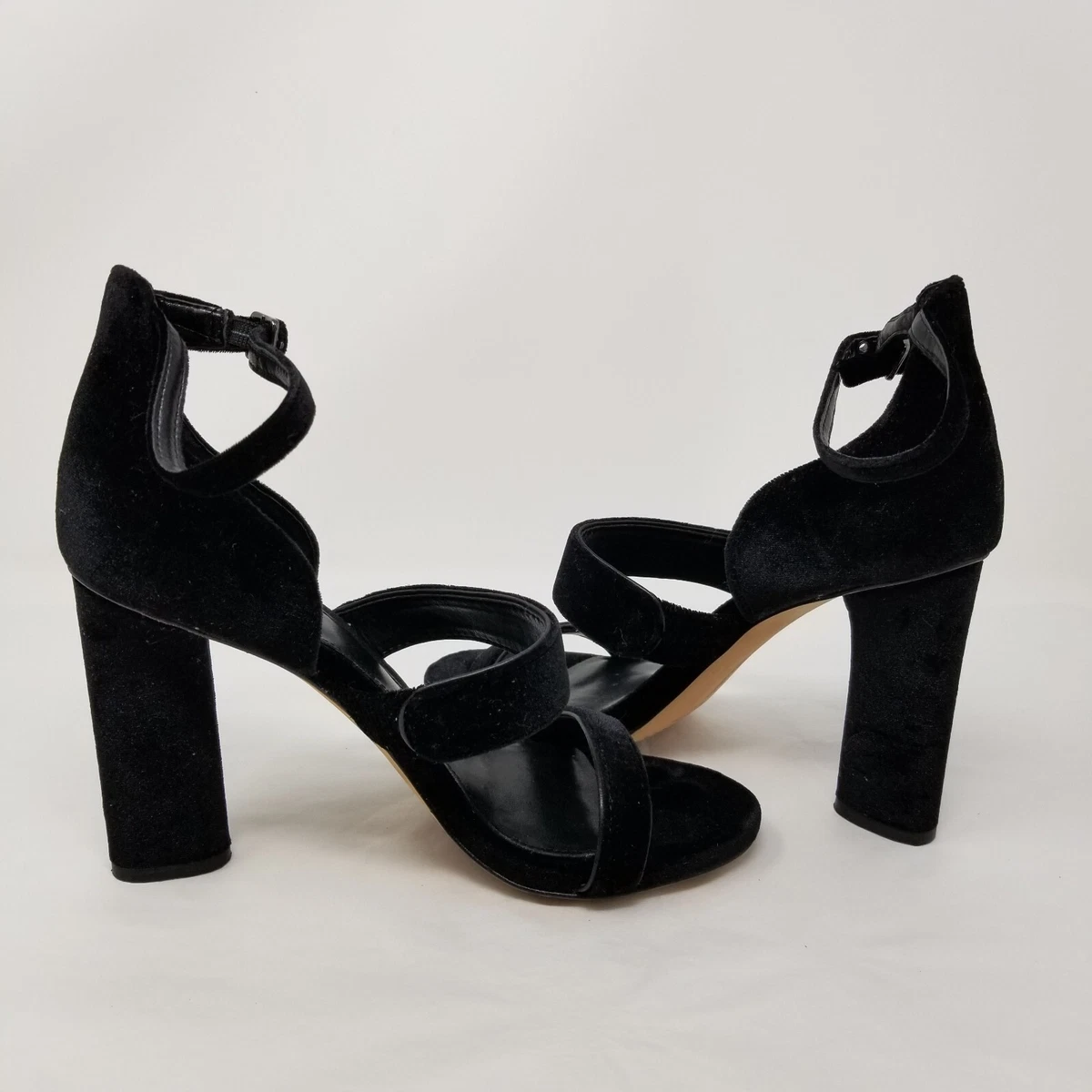 Vince Camuto Womens Robeka Black Velvet High Heeled Ankle Strappy