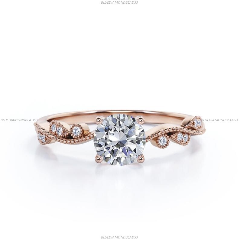 Moissanite Diamond Bridal Statement Anniversary Ring For Girls 14k Rose Gold