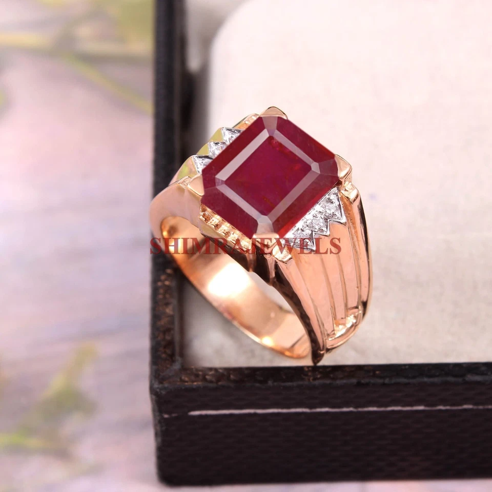 Heizbar Rubin Edelstein Mit 18K Vergoldet Silber Ring für Herren #208 - Bild 2 von 4