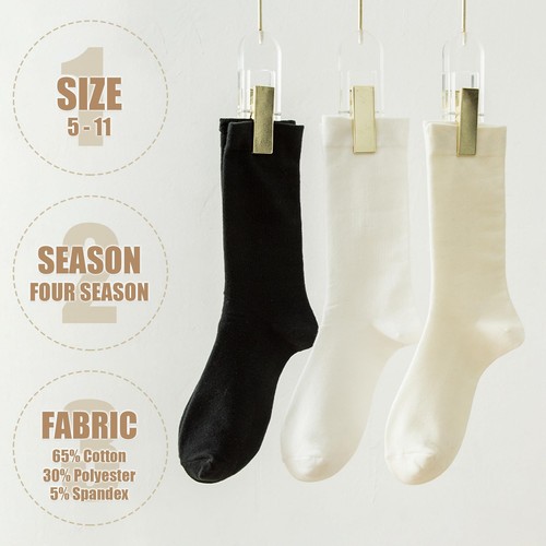 Thin Crew Socks for Women Soft Cotton High Calf Boot Socks Ladies Tall Socks ... - Picture 2 of 6