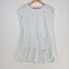 Uniqlo womens dress size XS shift white blue floral sleeveless cotton 069087